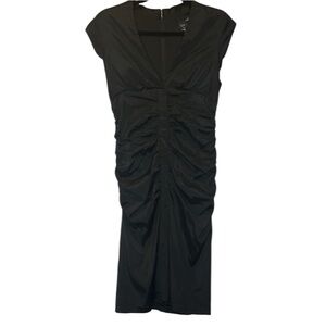 Xscape Joanna Chen Black Ruched Sheath Dress 10 Cocktail Evening V-Neck Feminine